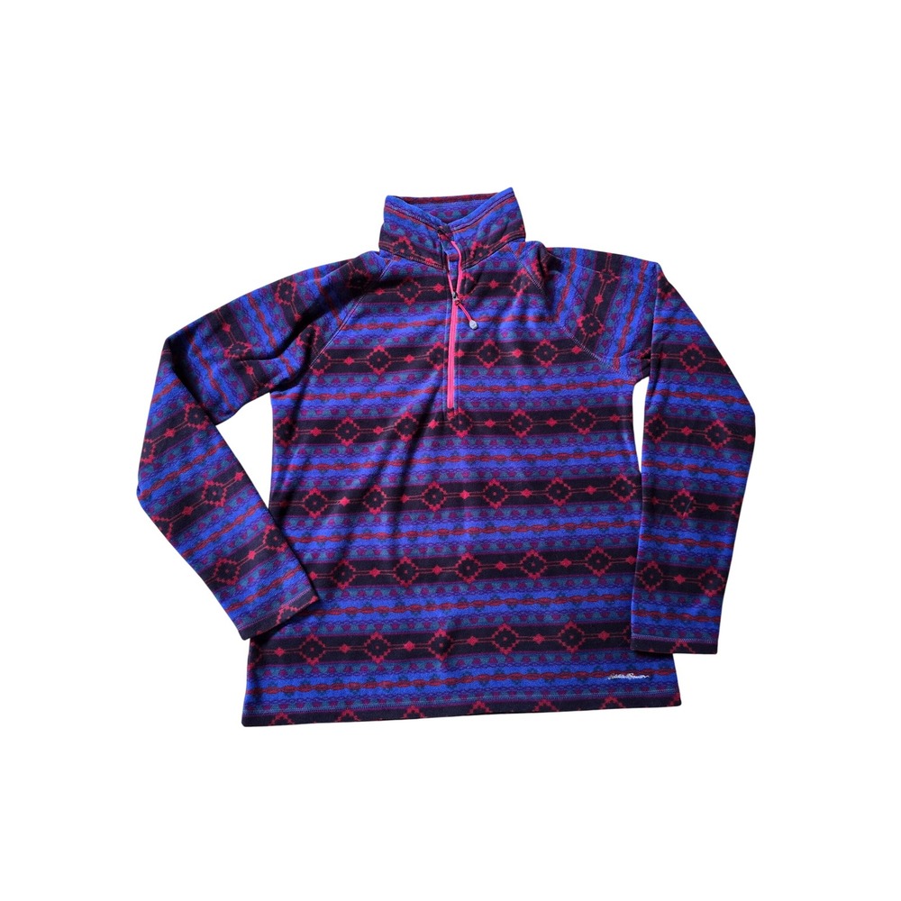 Eddie Bauer Fleece Quarter Zip Pullover Nordic Fair Isle Aztec Print Size‎ Large